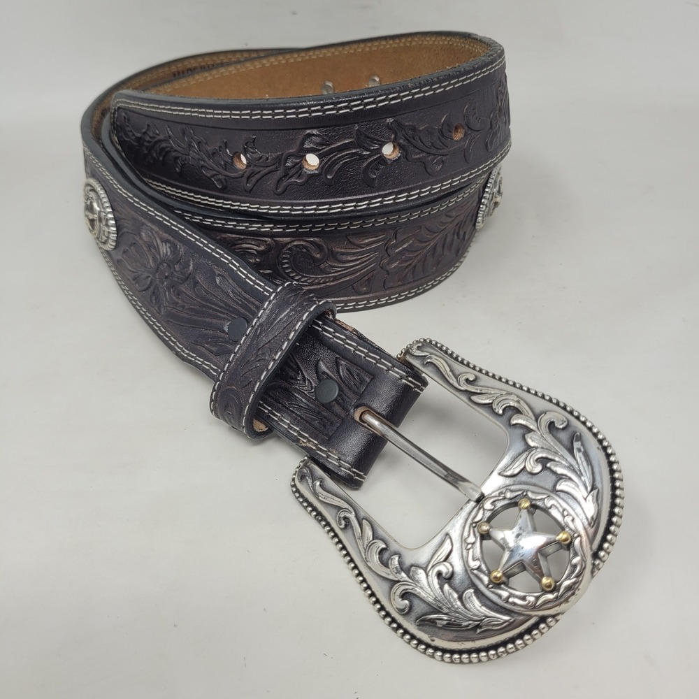 Justin Belt 44 5-Star Ranch Black Leather Floral Tooled C12423 Western Cowboy